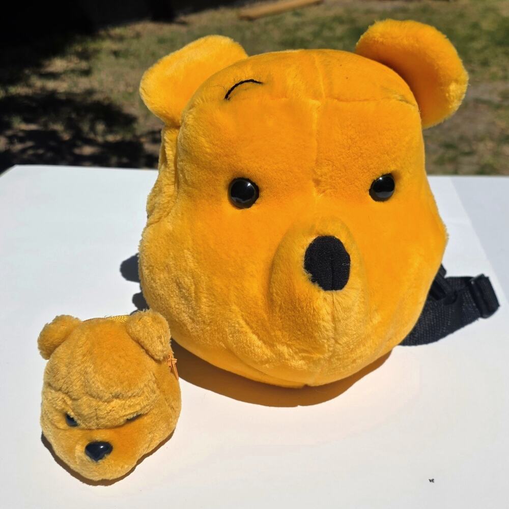 Vtg Super cute Disney Winnie the Pooh 10” Plush Head Backpack and coin purse.